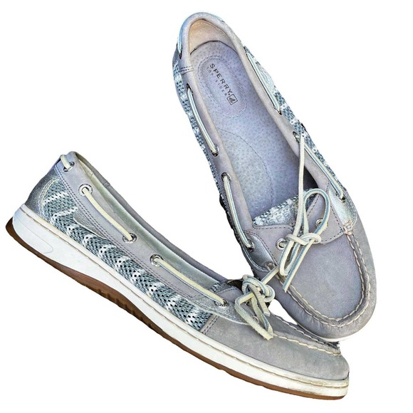 Sperry Shoes - Sperry Top Sider Angelfish Sz 10 M Gray and Silver Metallic Leather Boat Shoes